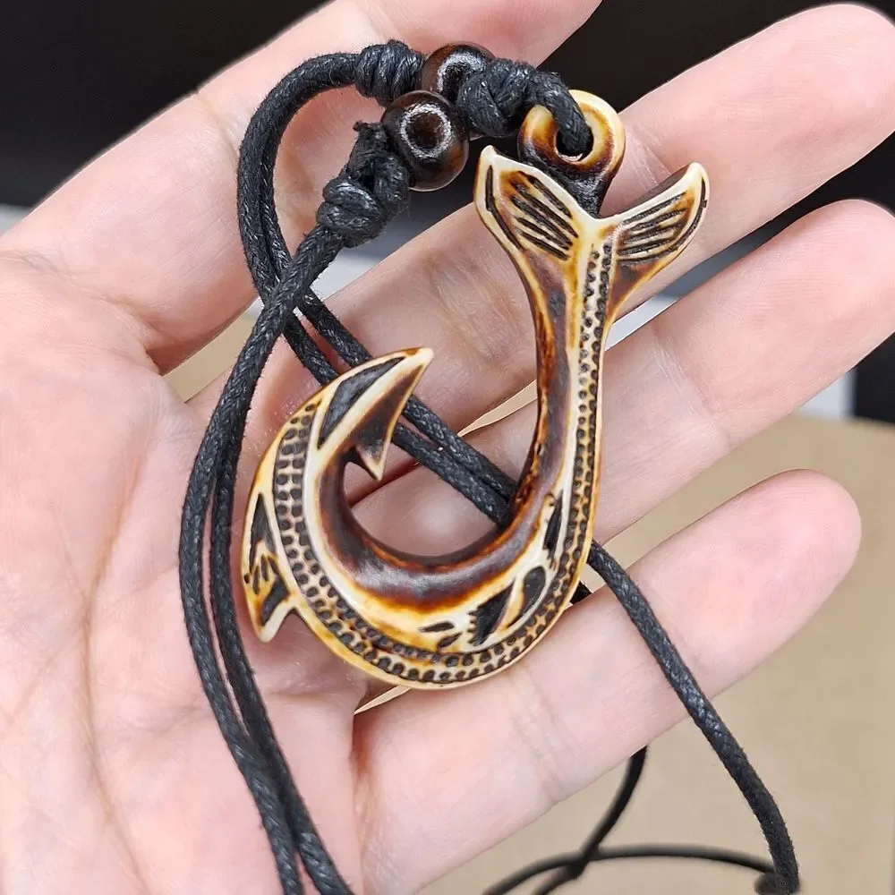 Maui Hawaiian fish hook necklace adjustable Tribal pendant nautical jewelry